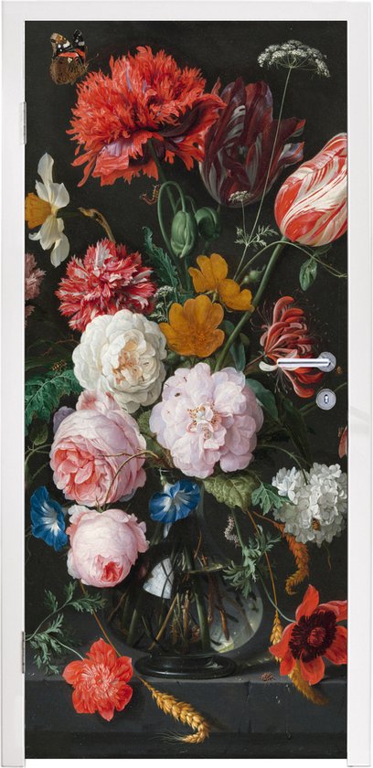 Deursticker Stilleven met bloemen in een glazen vaas - Schilderij van Jan Davidsz. de Heem - 90x205 cm - Deurposter