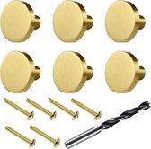 Kastknoppen, goud, meubelknoppen, rond, 6 stuks, meubelgreep van massief messing, kastgrepen met 6 schroeven en M4 houtbewerkingsboorknoppen voor kastdeuren, commodeladen (25 x 20 mm)