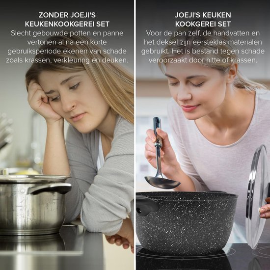 Joejis Set van 3 Inductie Koekenpan met Cool Touch Handvat Aluminium Non-Stick Koekenpan Set met Glazen Deksels Multifunctioneel voor het koken van frituren of sauteren van gezondere maaltijden met