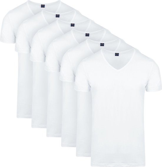 Suitable - Vita T-Shirt V-Hals Wit 6-Pack - Heren - Modern-fit
