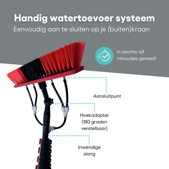 Kibani Telescoop Borstel 6 Meter - Telescoopsteel Ramenwassen - Telescoopsteel Met Borstel - Telescoopsteel - Telescoopsteel Met Waterdoorvoer - Ramenwassen