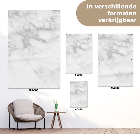 Affiche jardin - Toile jardin - Posters de jardin extérieur - Marbre - Wit - Grijs - Luxe - Aspect marbre - Pierre - 80x120 cm - Jardin.