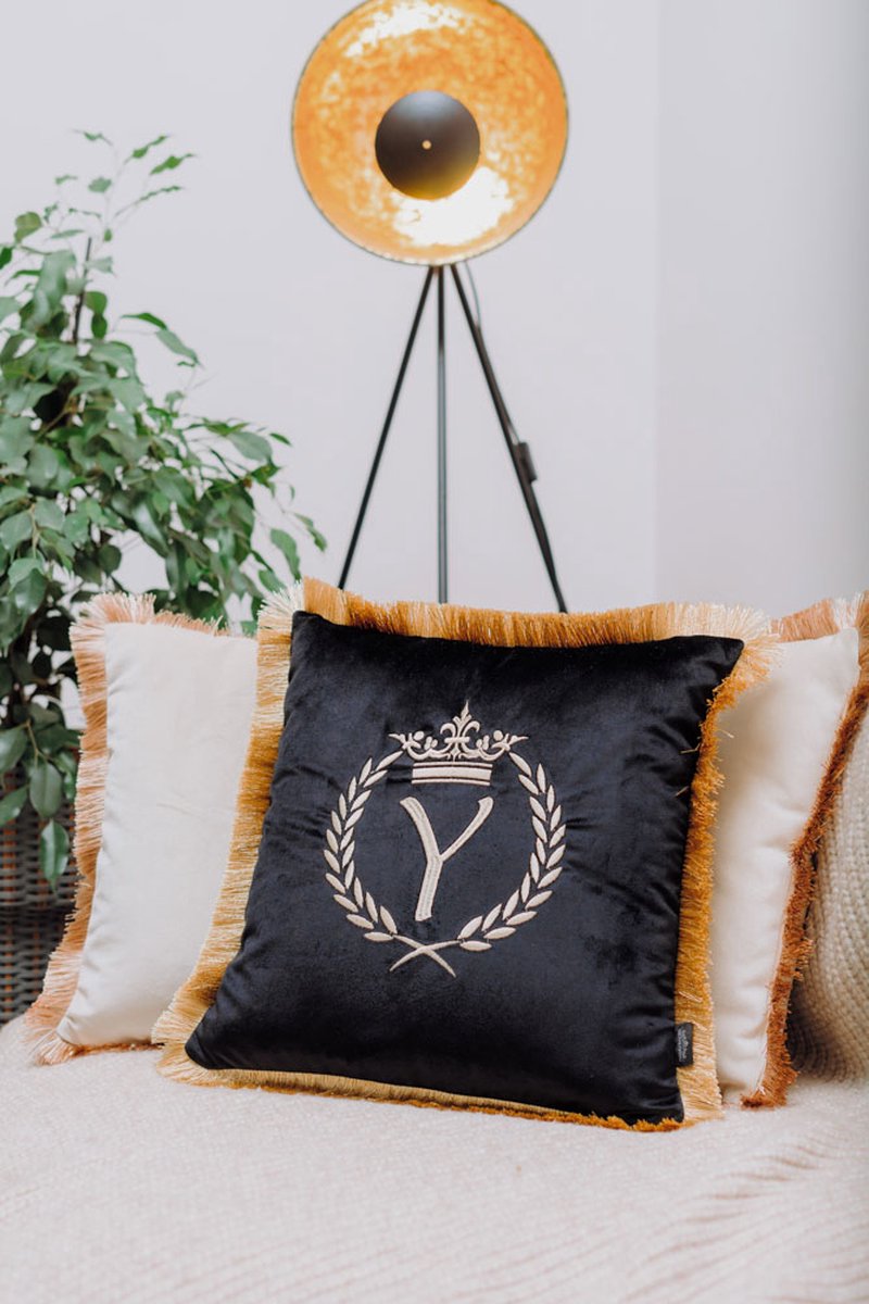 Embroidered pillow / personalised pillow / monogram pillow / decorative cushion 40x 40 black velvet letter Y