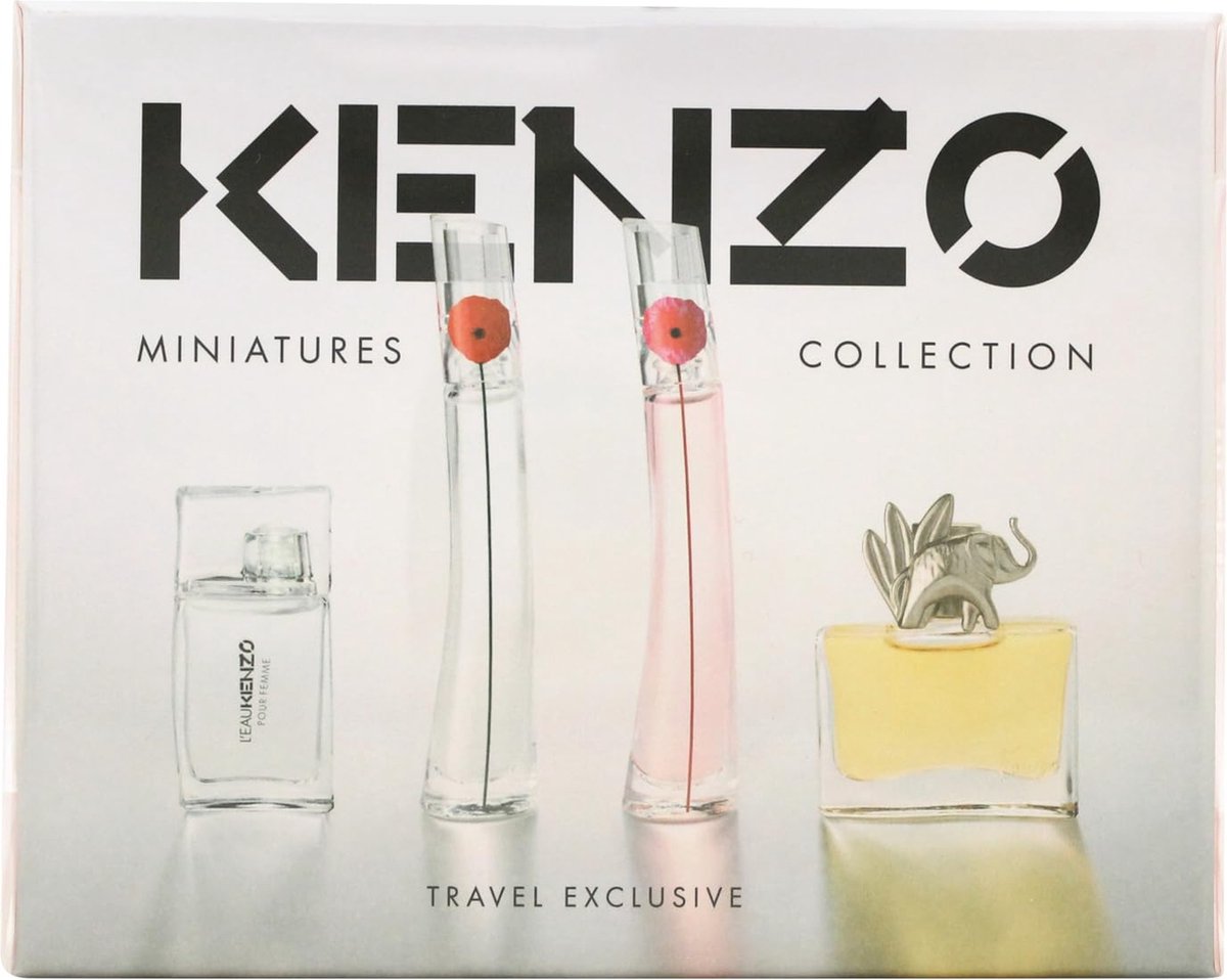 Goedkoopste Kenzo Miniatures Collection Giftset - Flower EDP 4 ml Flower Poppy Bouquet EDP 4 ml L'Eau pour Femme EDT 5 ml Jungle EDP 5 ml - cadeauset voor dames