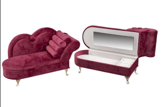 relaxbank Sieradendoos sofa voor Volwassenen - Juwelendoos Meisjes - Sieradenbox Luxe - 26x9 cm - rood