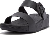 FitFlop Lulu Covered-Buckle Raw-Edge Leather Slides ZWART - Maat 37