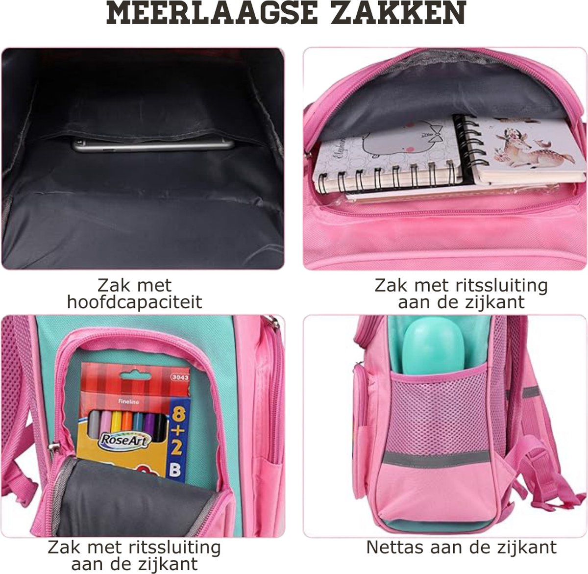 Kinderrugzak Meisjes Lagere School 5-10 Jaar - Schooltas Meisje Basisschool Eenhoorn + Grote Opbergruimte - Boekentas Rugzak Waterdicht & Licht
