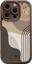 Casimoda® hoesje - Geschikt voor iPhone 14 Pro - Abstract Almond Shapes - Effen telefoonhoesje met lensbescherming - TPU - Backcover - Bruin/beige