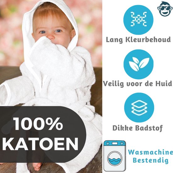 BoefieBoef Wit Schaap Kinder Badjas Baby & Peuter 0-2 Jaar (0-85 cm) – Zacht Katoen Badstof met Dieren Capuchon – Absorberende Ochtendjas Handdoek voor Jongen & Meisje – Zwemles, Carnaval, Verjaardag & Kraamcadeau – Perfect na Bad & Zwemmen — afbeelding 2