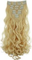 Haarextensies - 7 Delige Set Clip-in Extensies – 45 cm Golvende Haarverlenging met Clips - Hele Hoofd - Net Echt Haar - Voordelige Clip-in Extensies - Synthetisch Haarstukje Voor Vrouwen - Meisje - Platinablond CE5-1