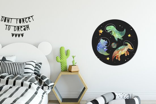 WallCircle - Stickers muraux - Cercle de papier peint - Espace - Dinosaurus - Étoiles - Enfant - Garçons - Kids - Enfants - 80x80 cm - Cercle mural - Autocollant - Autocollant de papier peint rond