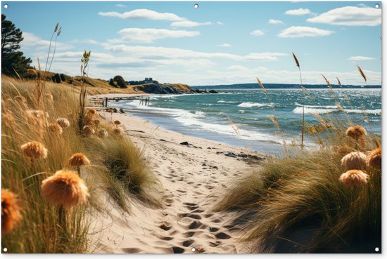 Foto: Muurdecoratie strand duinen helmgras zee zand 180x120 cm tuinposter tuindoek buitenposter