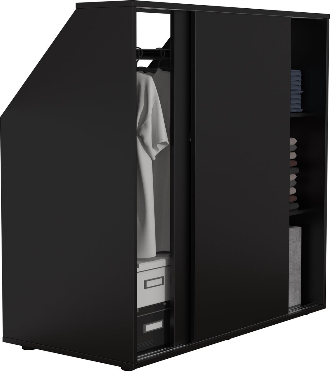 Kledingkast schuine wand zolder slaapkamer schuifdeuren - hanggedeelte en legplanken - opbergkast geschikt voor schuine wanden