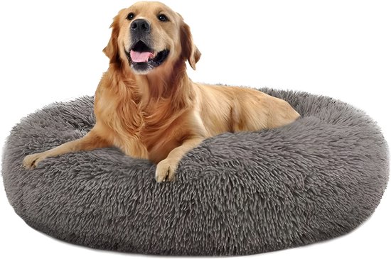 CozyPups Fluffy Donut Hondenmand L - 100cm - Extra Dikke Rand - Wasbaar - Donker Grijs