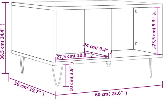 vidaXL - Salontafel - 60x50x36,5 - cm - bewerkt - hout - bruin - eikenkleur