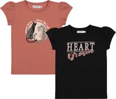 Dirkje Meisjes 2 PACK T-shirt - Faded red+black - Maat 116