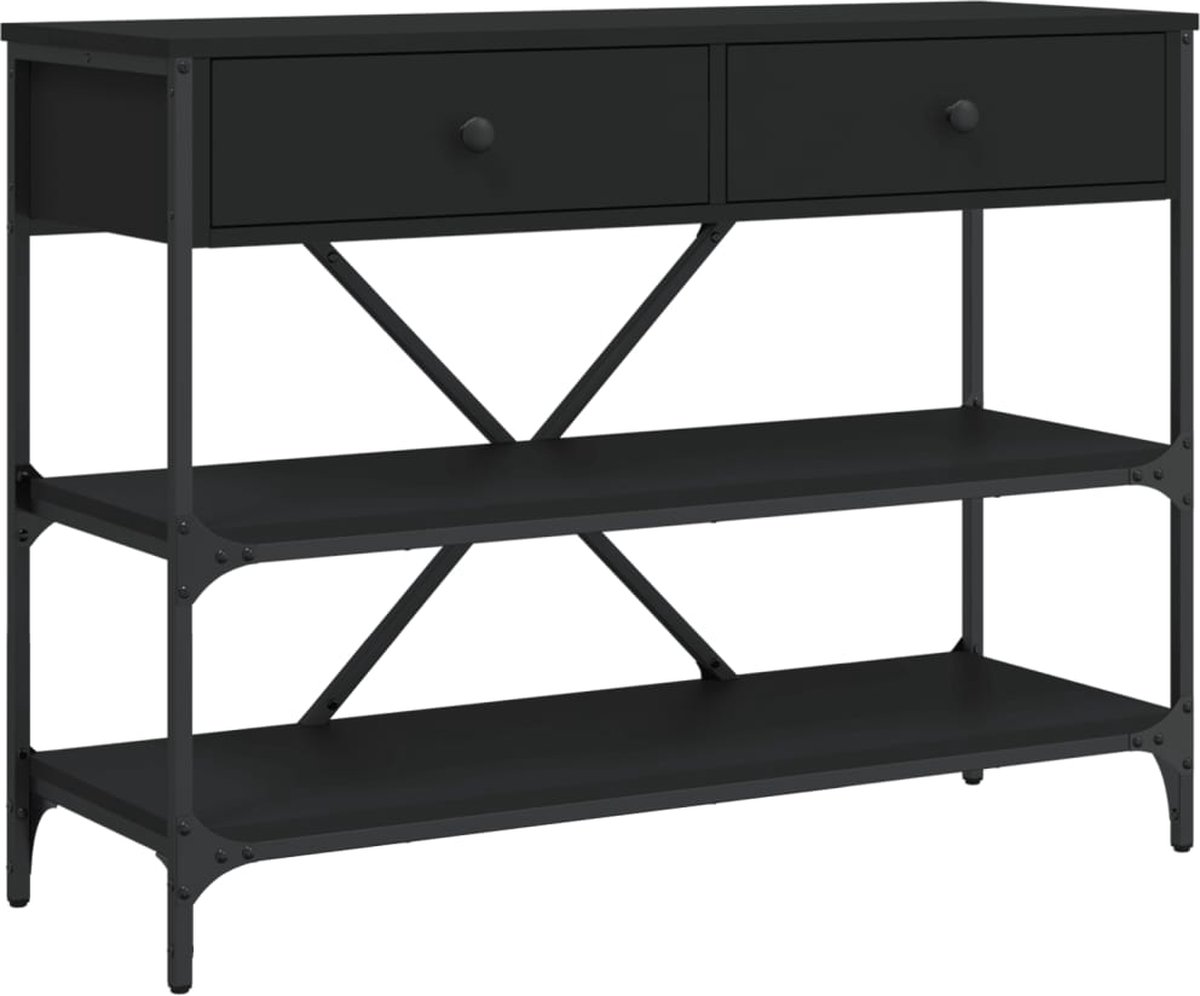 vidaXL Wandtafel - met - lades - en - schappen - bewerkt - hout - zwart