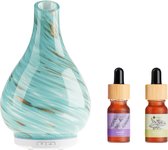 Whiffed® Luxe Aroma Diffuser Incl. 2x Etherische olie - Pepermunt - Lavendel - Geurverspreider met Glazen Design - 8 uur Aromatherapie - Tot 80m2 - Essentiële Olie Vernevelaar & Diffuser
