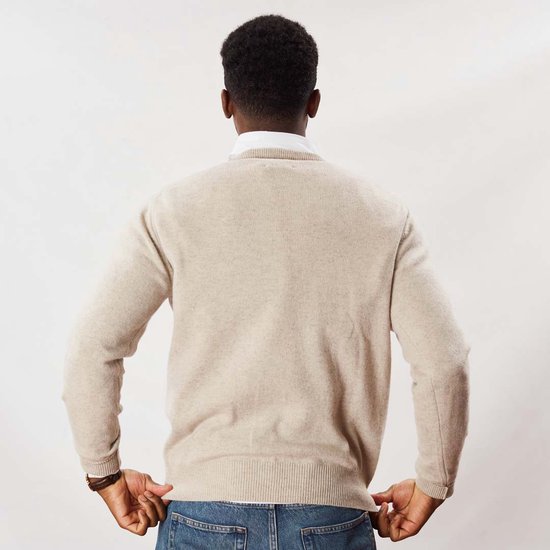 Osborne Knitwear Trui met ronde hals - Sweater heren in Lamswol - Pullover Heren - Linen - XL