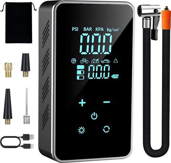 Trusted Draagbare Luchtcompressor - 6000 mAh Batterij - 6-in-1 - Touchscreen - Elektrische Fietspomp - Compressor Bandenpomp - Bandenpomp Auto - Ballenpomp - 30L/Min - 2024 Model