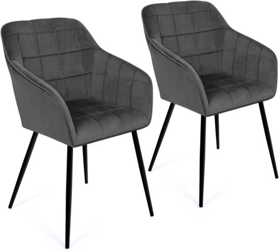 Set van 2 stoelen Mady van grijs fluweel met armleuningen
