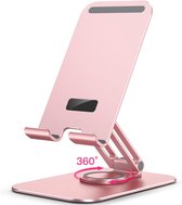 Tablet Standaard, Verstelbare Draaibare Bureauhouder met 360 Graden Roterende Basis, Opvouwbare Houder voor Pad/iPad Pro/Air/Mini, Galaxy Tab A8/A7 Lite/A7/S8/S7, Tab/Phones(4-13"), Rosé Goud
