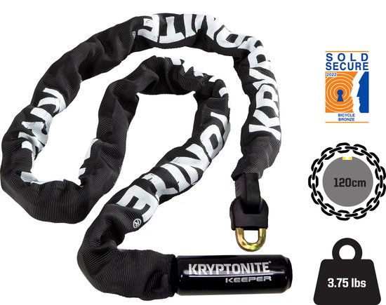 Kryptonite Keeper 712-ketting met Geïntegreerd Combinatieslot - Kettingslot Fiets - Fietsslot Elektrische Fiets - 120 cm - Staal - Zwart van Kryptonite — afbeelding 3
