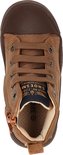 Cognackleurige veterboot met rits, bruine zool en patch, van bovenaf gezien.