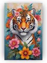 Tijger met bloemen poster - Posters - Muurdecoratie tijger - Wanddecoratie kinderkamer - Posters slaapkamer - Woonaccessoires - 40 x 60 cm