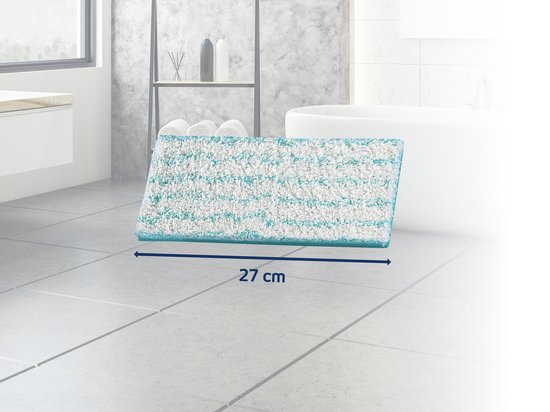 Dweildoek met wit en turquoise strepen, 27 cm breed.