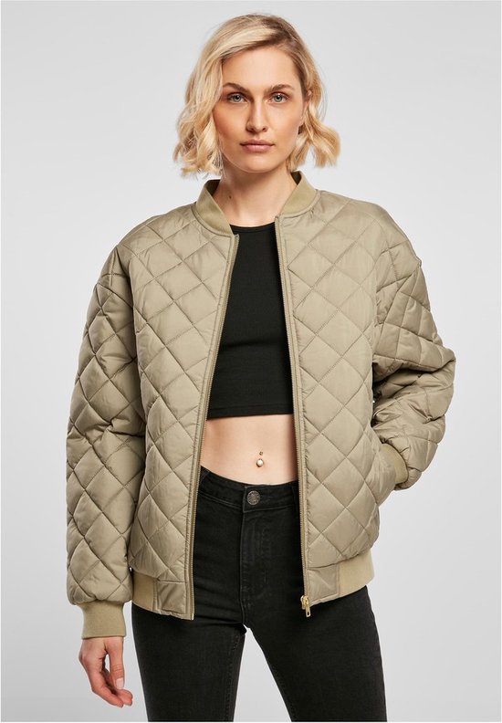 Urban Classics - Oversized Diamond Quilted Bomber jacket - S - Groen