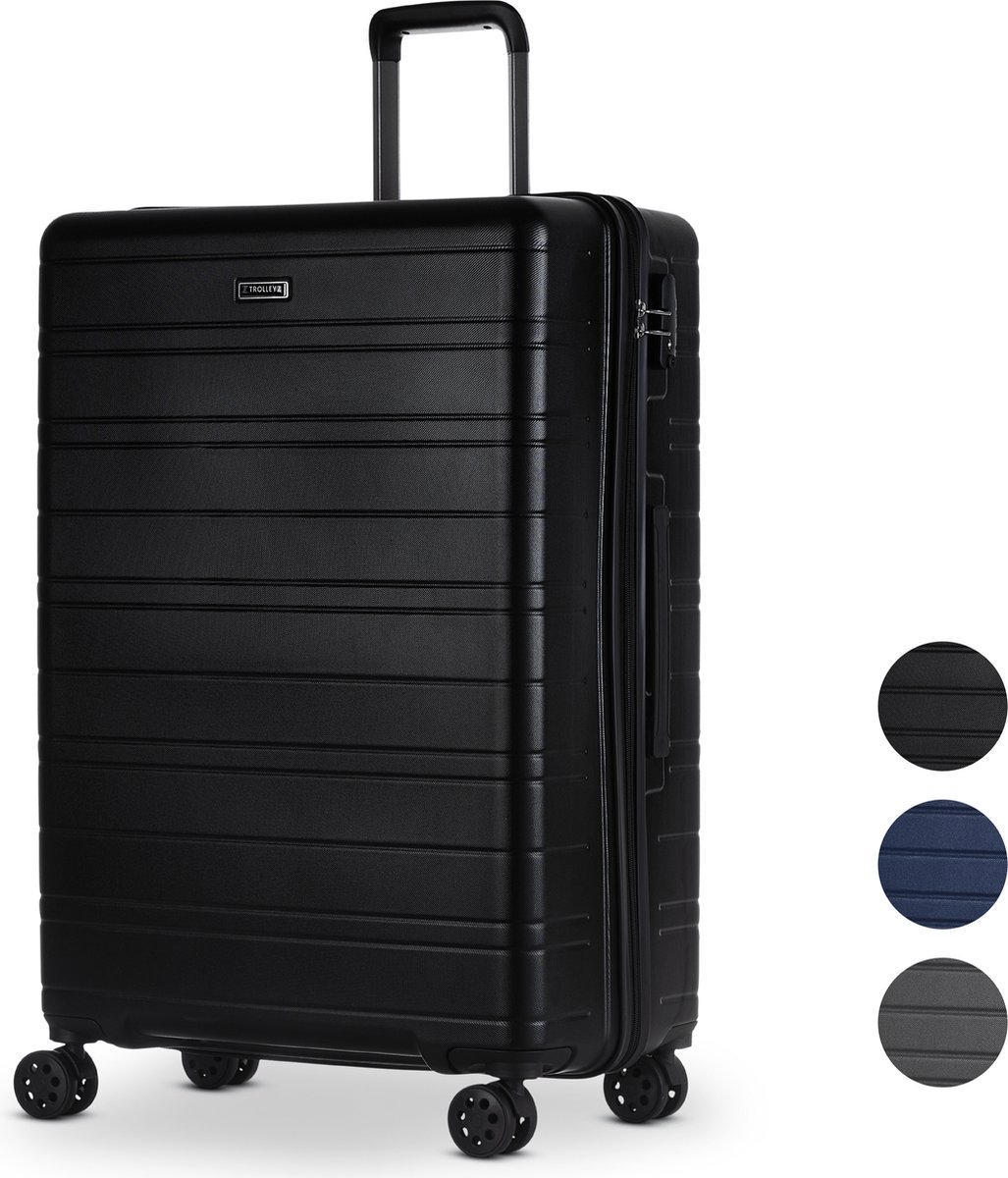 ©TROLLEYZ - Amsterdam No.9 - Reiskoffer 78cm met TSA slot - Dubbele wielen - 360° spinners - 100% ABS - Reiskoffer in Night Black