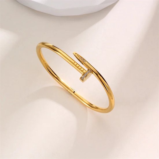 Bracelet doré (plaqué or 18 carats) - design d'ongles chic - Unisexe - cadeau parfait - cadeau de Noël