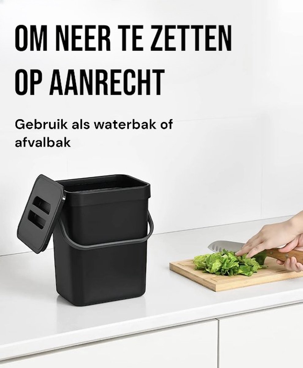 KICHLY Roestvrij Staal Compostbak voor aanrechtblad - 5 Liter Compostbak Keukenemmer Compost met deksel - Inclusief 1 Reserve Houtskool Filter