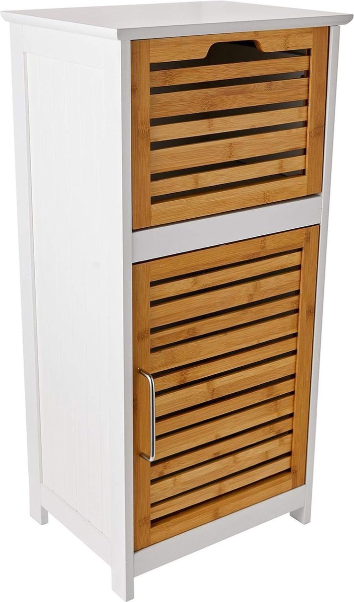 badkamerkast, met lade, bamboe, HxBxD: 83 x 40 x 30 cm, woonkamer, halfhoge opbergkast, houten kastje, wit
