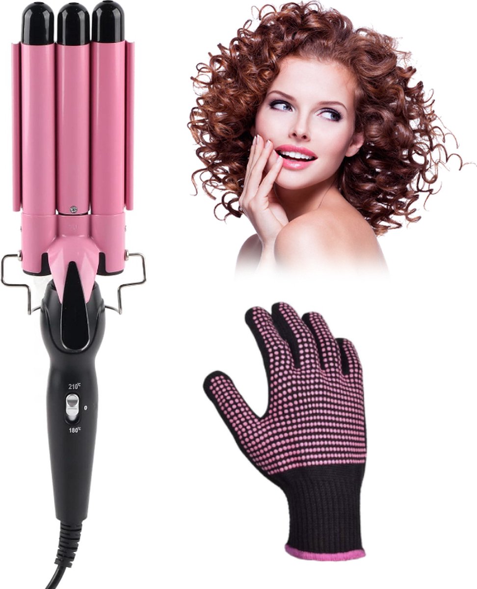 Ned products Ned s Wafeltang Krultang Wavertang Golvenkrultang Wafel Tang Haar Gratis Krultang Handschoen Roze