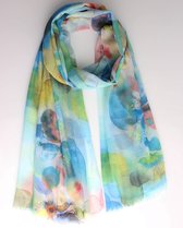 Jules scarf- Accessories Junkie Amsterdam- Sjaal dames- Langwerpige- Katoen- Cosy chic- Fantasie print- Groen blauw roze