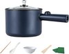 Elektrische Hotpot pan met deksel - 1,8 l - Elektrische hotpot voor slaapzaal - Handmatige Europese regelgeving versie van de elektrische kookplaat - voor snel verwarmen op reis - Slaapzaal (blauw)