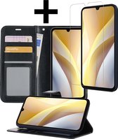 Hoesje Geschikt voor Samsung A15 Hoesje Book Case Hoes Wallet Cover Met Screenprotector - Hoes Geschikt voor Samsung Galaxy A15 Hoesje Bookcase Hoes - Zwart