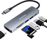 Hub USB-C 6 en 1 - Lecteur de carte - HDMI - 2x USB3. 0 - USB-C - HDMI - Station d'accueil - Android - Windows - iOS - Smartphone - Ordinateur - Tablette - Ordinateur portable