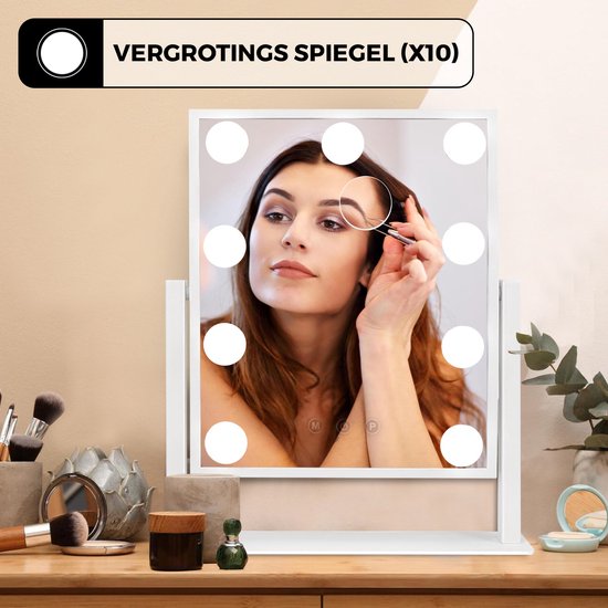 Make up Spiegel met verlichting – 24 LED met Dimmer – 1x, 2x, 3x, 10x vergroting - Wit - Spiegel