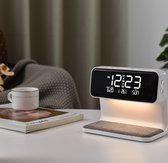 Luxaliving - Wake Up Light - Draadloze Oplader - Lichtwekker - Bureaulamp - LED Light - Dimbaar - Nachtlamp - Digitale Wekker - Wit