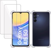 Hoesje + 2x Screenprotector geschikt voor Samsung Galaxy A15 – Tempered Glass - Extreme Shock Case Transparant