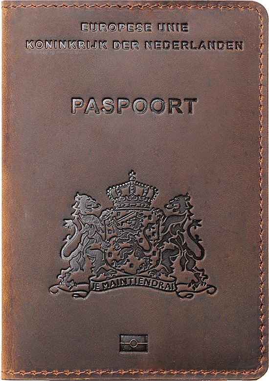 YONO Etui Passeport Nederland -Bas Cuir - Sac Housse Support - Marron