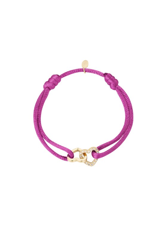 Bijoutheek Armband (Sieraad) Dubbel Hart Met Stenen (One Size) Fuchsia