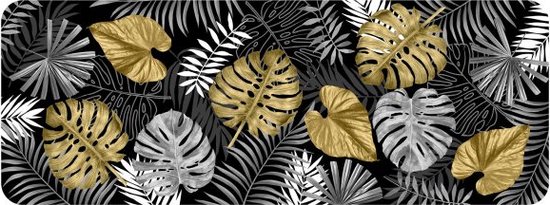 Antislip foam badmat Palm Leaves – Goud – Zwart – Wit – 45 x 120 CM