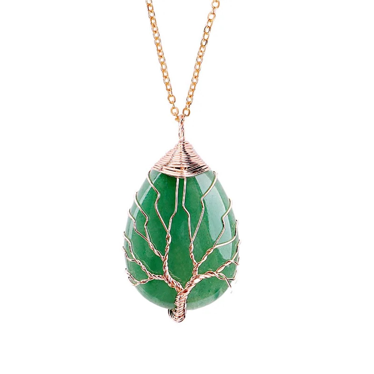 Cosy Casa® - Edelsteen - ketting - Goud kleur - Green Aventurine - Groene Aventurien - kristal - Three of life - spiritueel - Druppel - Bergkristal - Natuurlijke edelsteen ketting - Cadeauverpakking