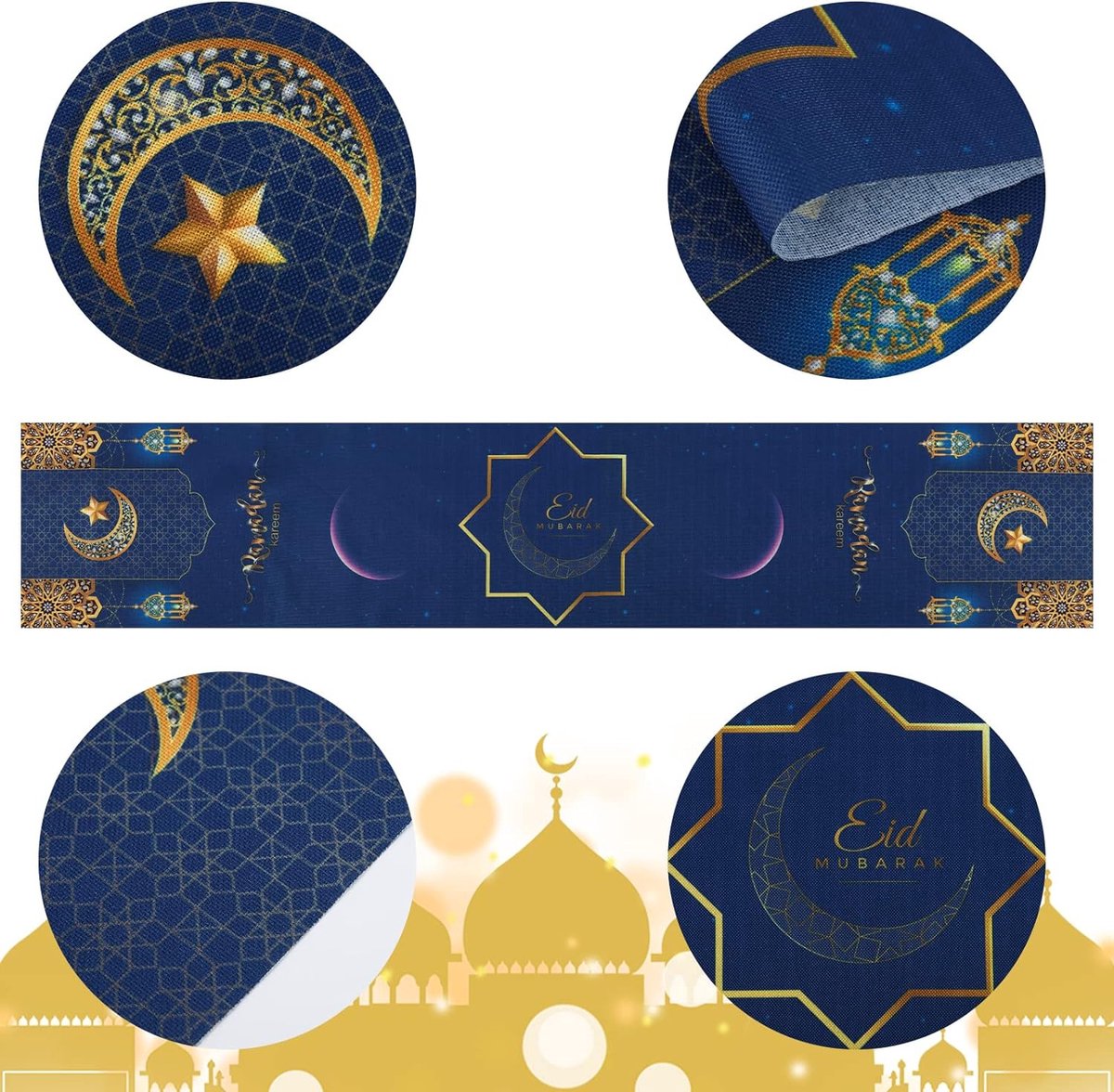 Gouden tafelloper - tafeldecoratie voor Ramadan Eid Mubarak - 180 cm