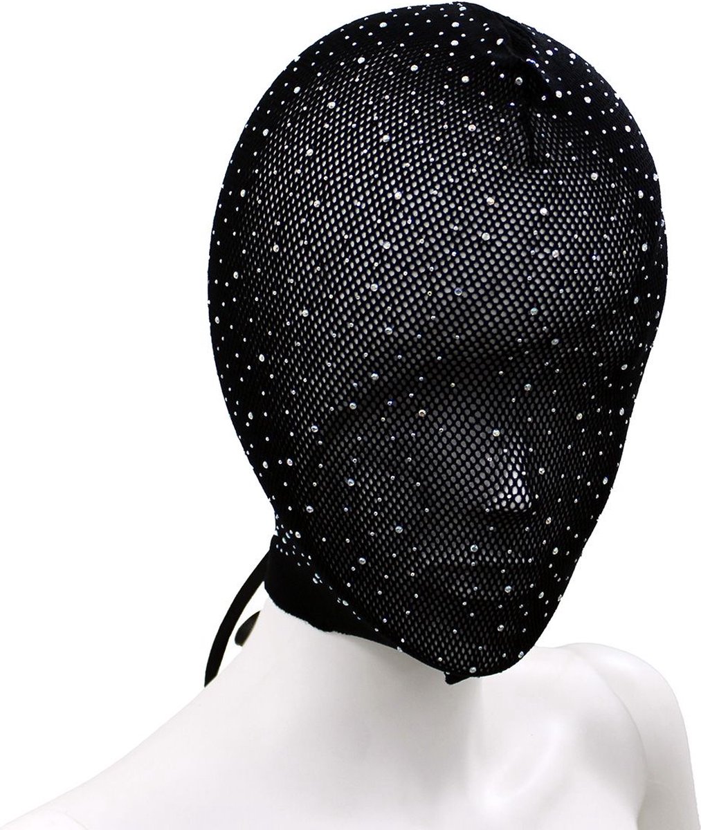 Kiotos - Kanten Hood - Shiny Diamonds - Bezet met Glilnsterende Steentjes - Zwart