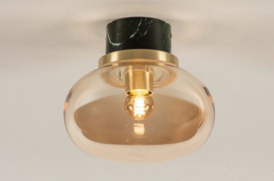 Lumidora Plafondlamp 74637 - Plafonniere - LORENA - E27 - Groen - Goud - Bruin - Marmer - Messing - Metaal - Badkamerlamp - IP44 - ⌀ 23 cm